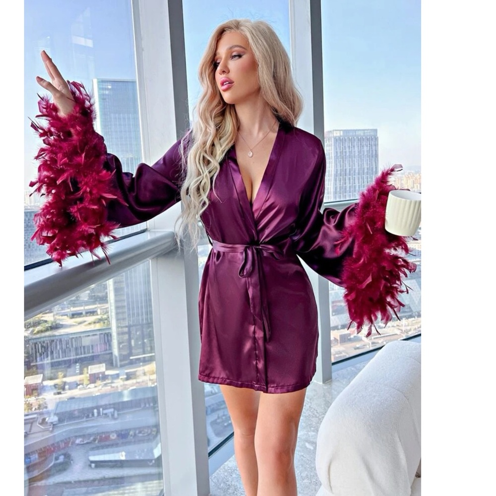 Bell Sleeve Belted Satin Robe 💎 - Picture 6 of 6